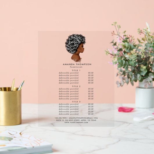 Afro-Amerikaanse Hair Salon Prijzen & Diensten Acryl Bord (Huwelijk)