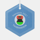 Afro-Amerikaanse Hanukkah Engel Zeshoek Glas Ornament (Voorkant)