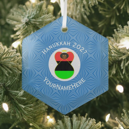 Afro-Amerikaanse Hanukkah Engel Zeshoek Glas Ornament (Insitu)