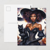 Afro-Amerikaanse heks met zwarte kat Halloween Briefkaart (Voorkant / Achterkant)