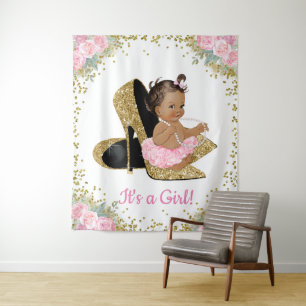 Afro-Amerikaanse Hoge Hak Baby Shower Achtergrond Wandkleed