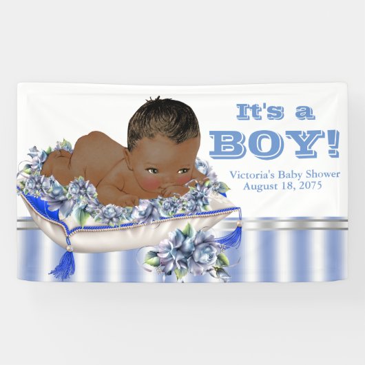 Afro-Amerikaanse jongen baby shower banner (Horizontaal)