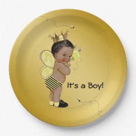 Afro-Amerikaanse jongen Bee Baby Shower Papieren Bordje