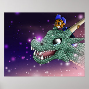 Afro-Amerikaanse Jongen en Draak Poster