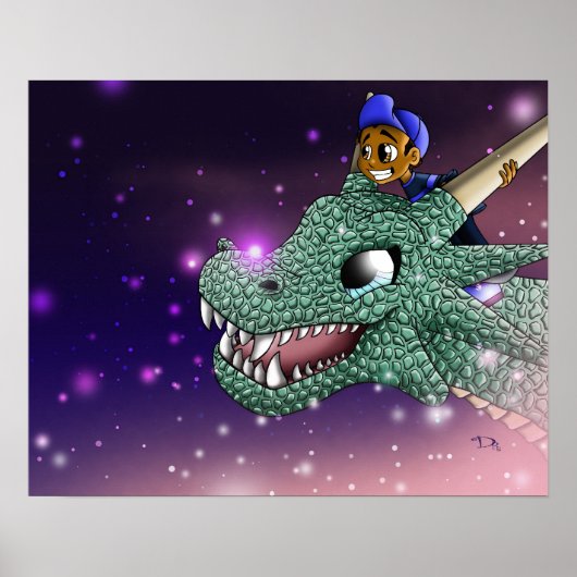 Afro-Amerikaanse Jongen en Draak Poster (Voorkant)