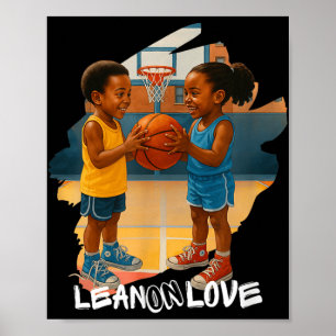Afro-Amerikaanse jongen en meisje speels basketbal Poster