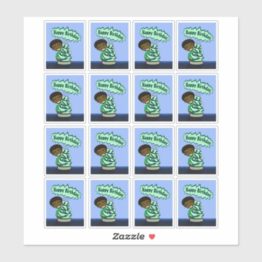 Afro-Amerikaanse jongen en taart Sticker (Vel)