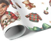 Afro-Amerikaanse jongen met puppy Plaid Kerstmis Cadeaupapier (Rol Hoek)