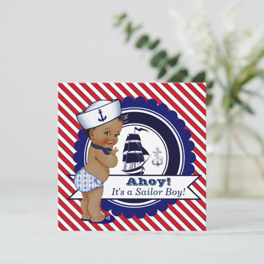 Afro-Amerikaanse jongen Nautical Baby Shower Kaart (Staand voorkant)