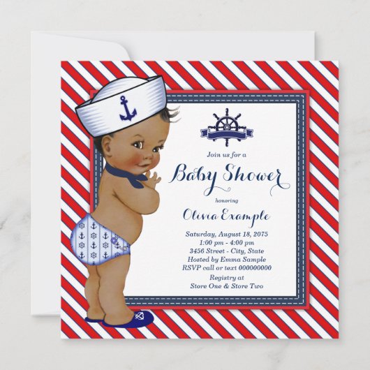 Afro-Amerikaanse jongen Nautical Baby Shower Kaart (Achterkant)