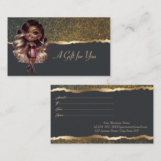 Afro-Amerikaanse kapper Confetti Border Black Kortingskaartje (Voorkant / Achterkant)