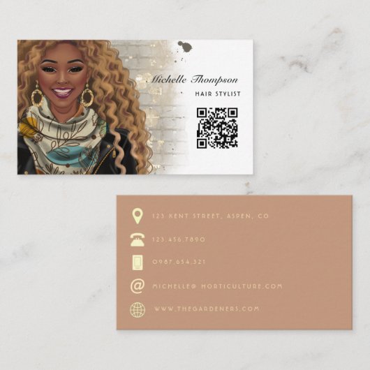 Afro-Amerikaanse kapper QR-code Visitekaartje (Voorkant / Achterkant)