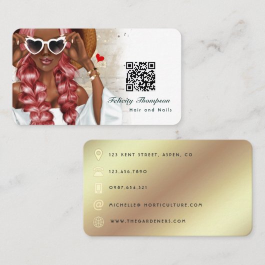 Afro-Amerikaanse kapper QR-code zakelijke auto Visitekaartje (Voorkant / Achterkant)