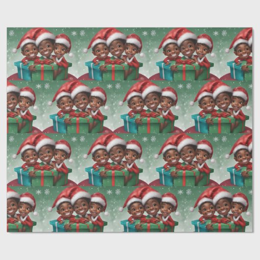 Afro-Amerikaanse Kerst Elf Cadeaupapier (Vlak)