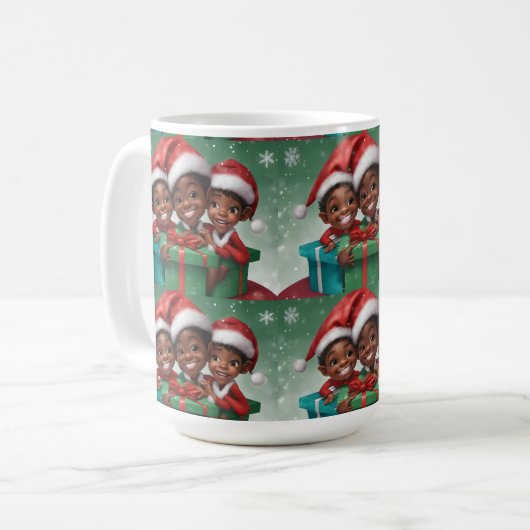 Afro-Amerikaanse Kerst Elf Koffiemok (Voorkant links)