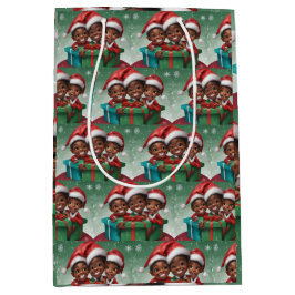 Afro-Amerikaanse Kerst Elf Medium Gift Bag Cadeauzakje