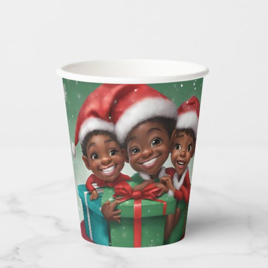 Afro-Amerikaanse Kerst Elf Papieren Bekers (Voorkant)