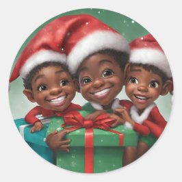 Afro-Amerikaanse Kerst Elf Ronde Sticker