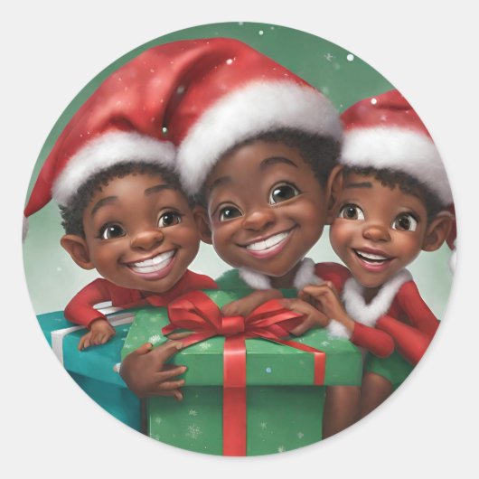 Afro-Amerikaanse Kerst Elf Ronde Sticker (Voorkant)