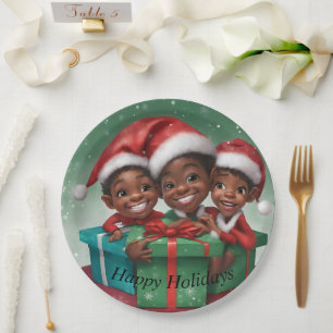 Afro-Amerikaanse Kerst Elfs Papieren Bordje