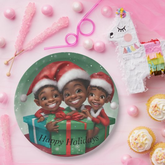 Afro-Amerikaanse Kerst Elfs Papieren Bordje (Feest)