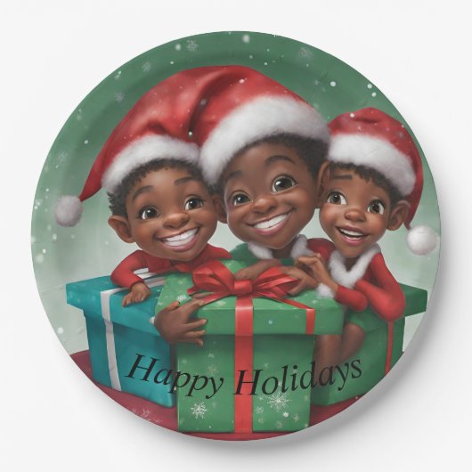 Afro-Amerikaanse Kerst Elfs Papieren Bordje (Voorkant)