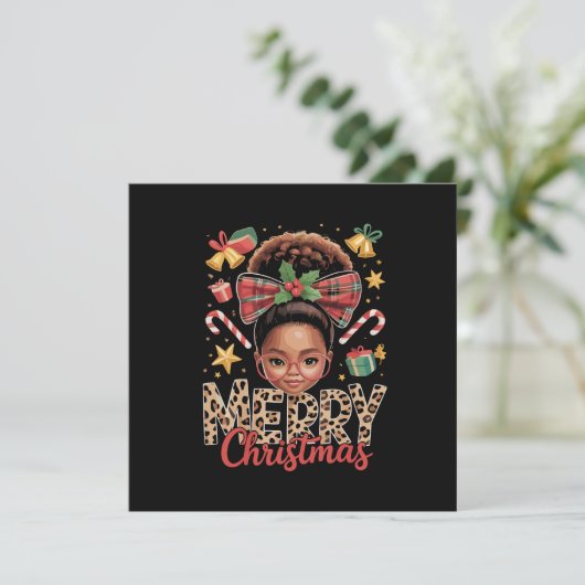 Afro-Amerikaanse Kerst Messy Bun Black Mom Feestdagenkaart (Staand voorkant)