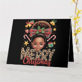 Afro-Amerikaanse Kerst Messy Bun Black Mom Kaart (Gele Bloem)