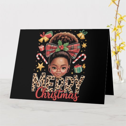 Afro-Amerikaanse Kerst Messy Bun Black Mom Kaart (Gele Bloem)