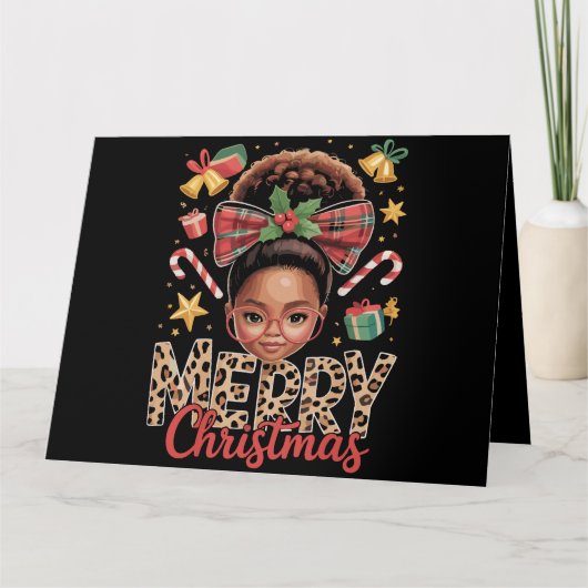 Afro-Amerikaanse Kerst Messy Bun Black Mom Kaart (Voorkant)