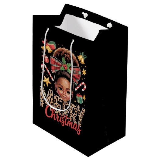 Afro-Amerikaanse Kerst Misbundel Zwarte Moeder Medium Cadeauzakje (Voorkant Gekanteld)