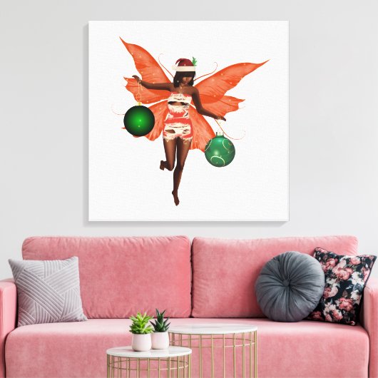 Afro-Amerikaanse Kerstfee Canvas Wall Art (Insitu (Woonkamer))