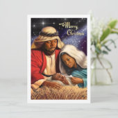 Afro-Amerikaanse kerstkaarten met kerststal Feestdagenkaart (Staand voorkant)