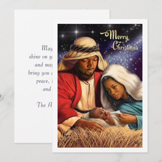 Afro-Amerikaanse kerstkaarten met kerststal Feestdagenkaart (Voorkant / Achterkant)