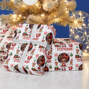 Afro-Amerikaanse Kerstman Baby Meisje Kerstmis Cadeaupapier