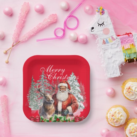 Afro-Amerikaanse Kerstman Borden - 8 PK Papieren Bordje (Feest)