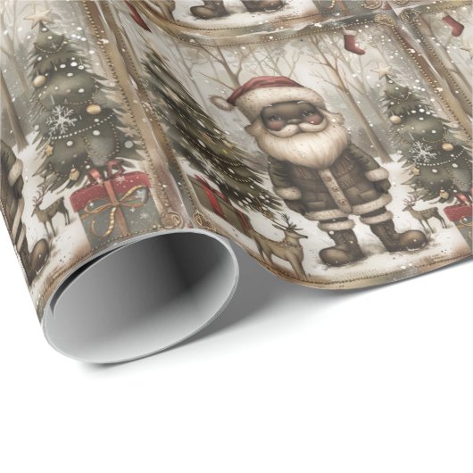 Afro-Amerikaanse Kerstman bos Kerstmis Cadeaupapier (Rol Hoek)