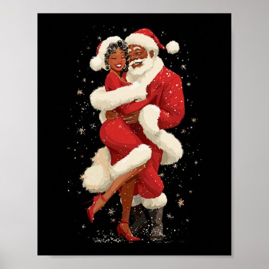 Afro-Amerikaanse Kerstman die danst met Mevrouw Cl Poster (Voorkant)
