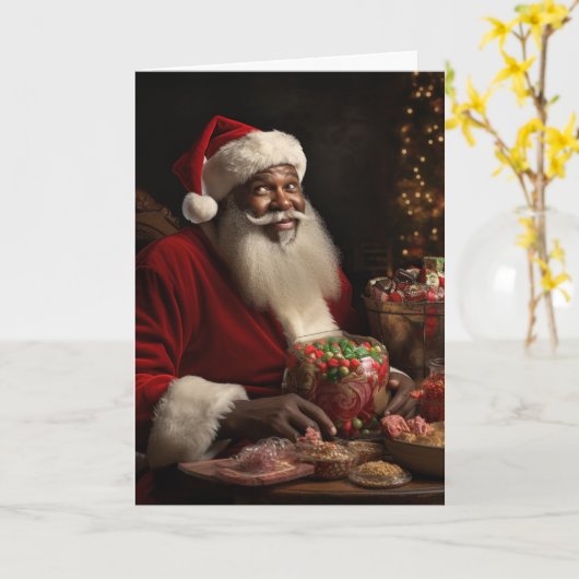 Afro-Amerikaanse Kerstman Groet Kaart (Gele Bloem)