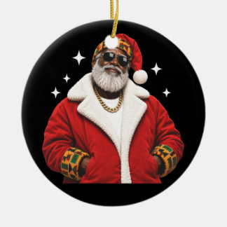 Afro-Amerikaanse kerstman Kente Zwart Keramisch Ornament