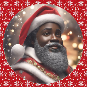 Afro-Amerikaanse Kerstman Kerstmis Digitale Kunst Ronde Sticker