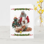 Afro-Amerikaanse Kerstman met Baby Jesus Kerstmis Kaart (Gele Bloem)