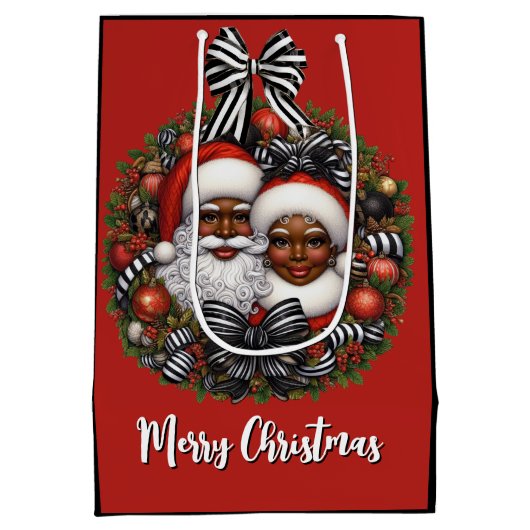 Afro-Amerikaanse kerstman & mevrouw Claus Medium Cadeauzakje (Achterkant)