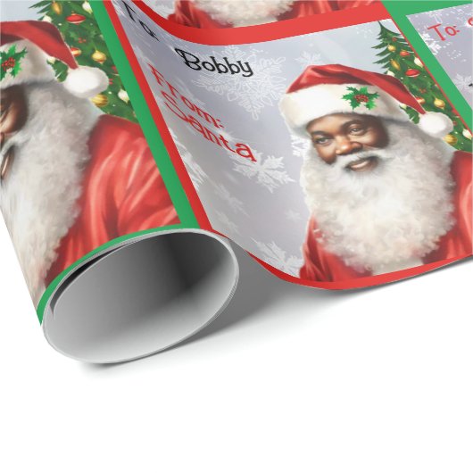 Afro-Amerikaanse Kerstman Voeg de naam van het kin Cadeaupapier (Rol Hoek)