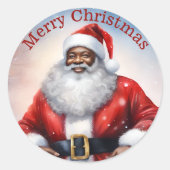 Afro-Amerikaanse kerstman Waterverf Ronde Sticker (Voorkant)