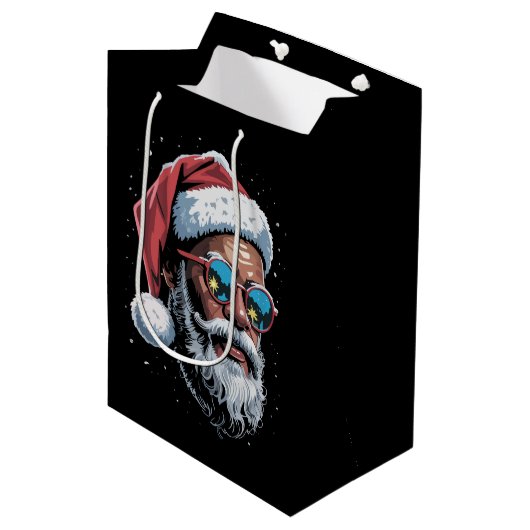 Afro-Amerikaanse Kerstpyjama Kerstmis Afro Santa Medium Cadeauzakje (Voorkant Gekanteld)