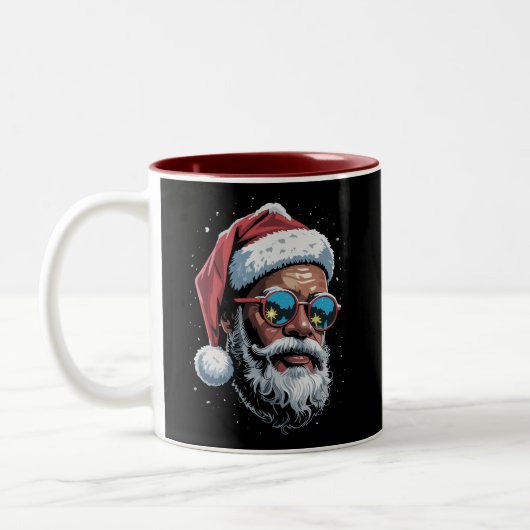 Afro-Amerikaanse Kerstpyjama Kerstmis Afro Santa Tweekleurige Koffiemok (Links)