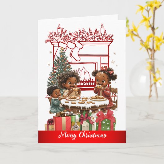 Afro-Amerikaanse Kinder kerst Kaart (Gele Bloem)