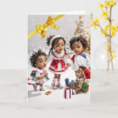 Afro-Amerikaanse Kinder kerstkaart Kaart (Gele Bloem)