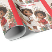 Afro-Amerikaanse Kinder vrolijke kerst Cadeaupapier (Rol Hoek)
